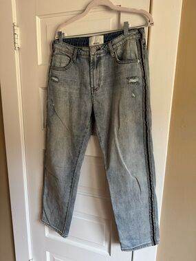 One Teaspoon Light Gray Relaxed Jeans with Black Side Trim